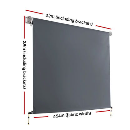 Instahut 2.7X2.5M Outdoor Blinds Awning Roll Down Canopy Retractable Outdoor Blinds Window Shade Grey AWN-B-DOWN-PS-27-GREY
