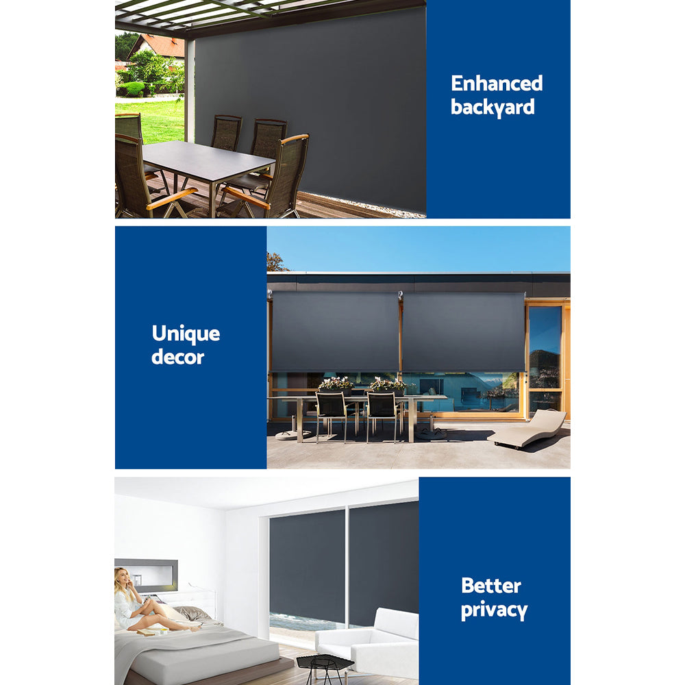 Instahut 2.7X2.5M Outdoor Blinds Awning Roll Down Canopy Retractable Outdoor Blinds Window Shade Grey AWN-B-DOWN-PS-27-GREY