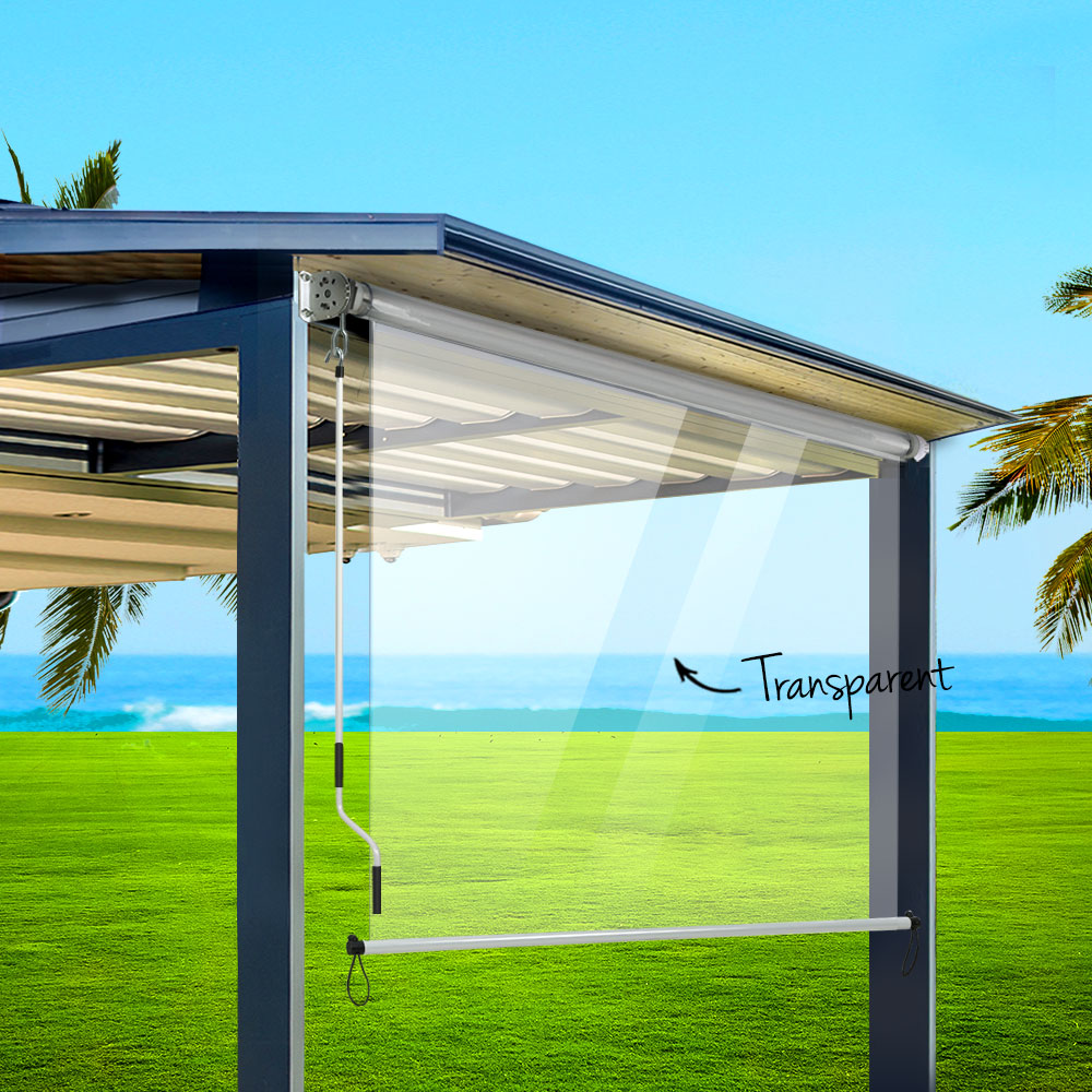 Instahut Outdoor Blinds Transparent Roll Down Awning Window Shade 1.4X2.4M AWN-B-DOWN-PVC-14