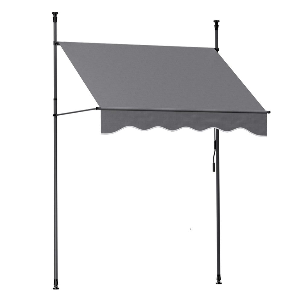 Instahut Window Fixed Pivot Arm Awning Outdoor Door Canopy 2X1.8M Grey AWN-B-FIXED-POLE-12-GY