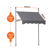 Instahut Window Fixed Pivot Arm Awning Outdoor Door Canopy 2X1.8M Grey AWN-B-FIXED-POLE-12-GY