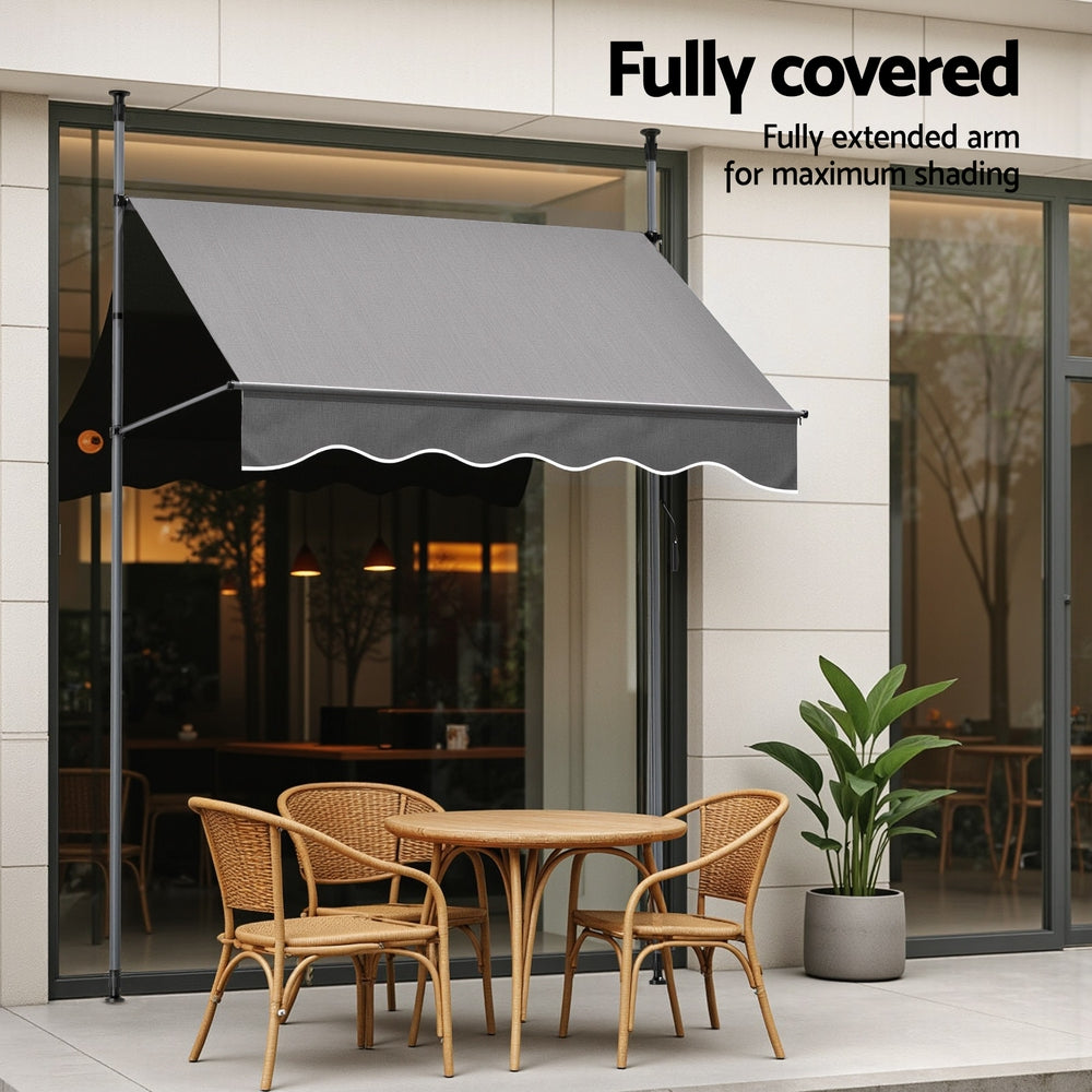 Instahut Window Fixed Pivot Arm Awning Outdoor Door Canopy 2X1.8M Grey AWN-B-FIXED-POLE-12-GY