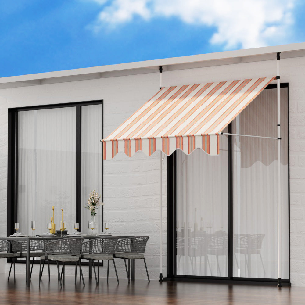 Instahut Window Fixed Pivot Arm Awning Outdoor Door Canopy 2X1.8M Beige/Brown AWN-B-FIXED-PS-12-MC