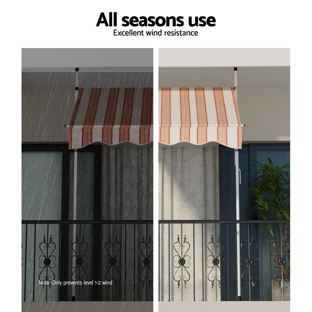 Instahut Window Fixed Pivot Arm Awning Outdoor Door Canopy 2X1.8M Beige/Brown AWN-B-FIXED-PS-12-MC