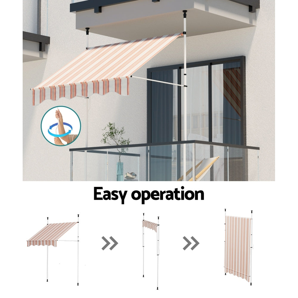 Instahut Window Fixed Pivot Arm Awning Outdoor Door Canopy 2X1.8M Beige/Brown AWN-B-FIXED-PS-12-MC