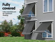 Instahut Retractable Fixed Pivot Arm Window Awning Outdoor Blinds 2.1X2.1M Grey AWN-B-FIXED-PS-21-GREY