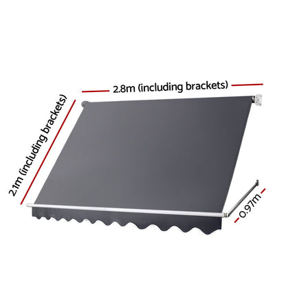 Instahut Window Fixed Pivot Arm Awning Patio Outdoor Blinds Retractable 2.8X2.1M AWN-B-FIXED-PS-28-GREY