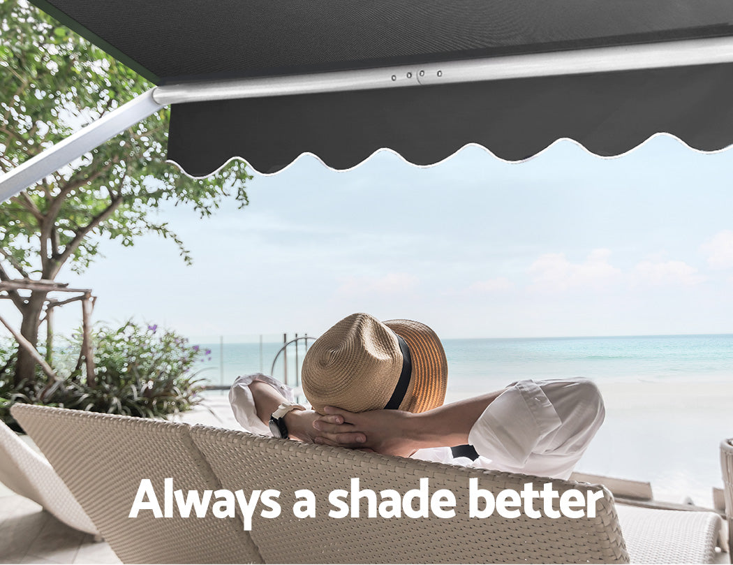 Instahut Window Fixed Pivot Arm Awning Patio Outdoor Blinds Retractable 2.8X2.1M AWN-B-FIXED-PS-28-GREY