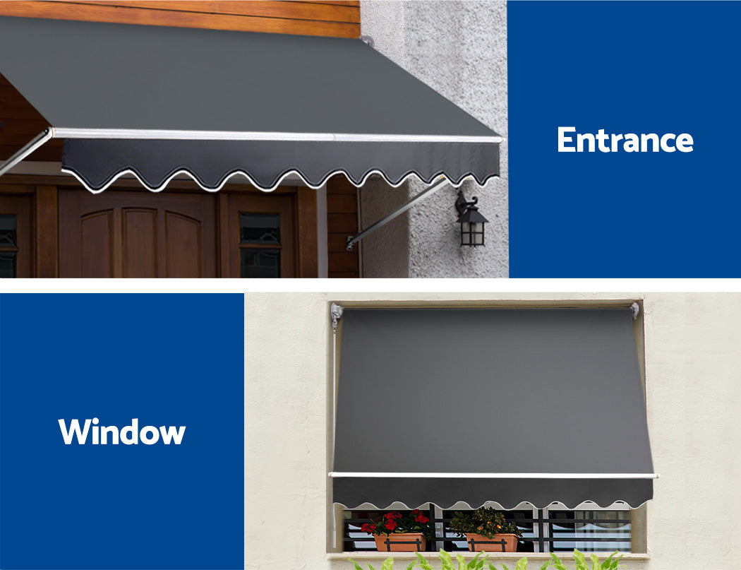 Instahut Window Fixed Pivot Arm Awning Patio Outdoor Blinds Retractable 2.8X2.1M AWN-B-FIXED-PS-28-GREY