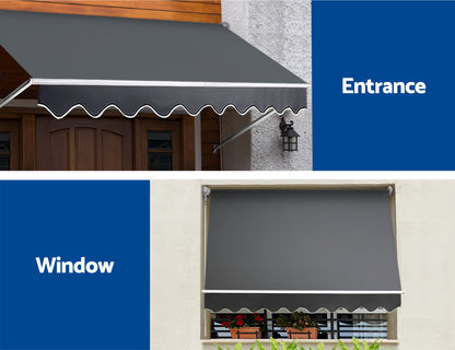 Instahut Window Fixed Pivot Arm Awning Patio Outdoor Blinds Retractable 2.8X2.1M AWN-B-FIXED-PS-28-GREY