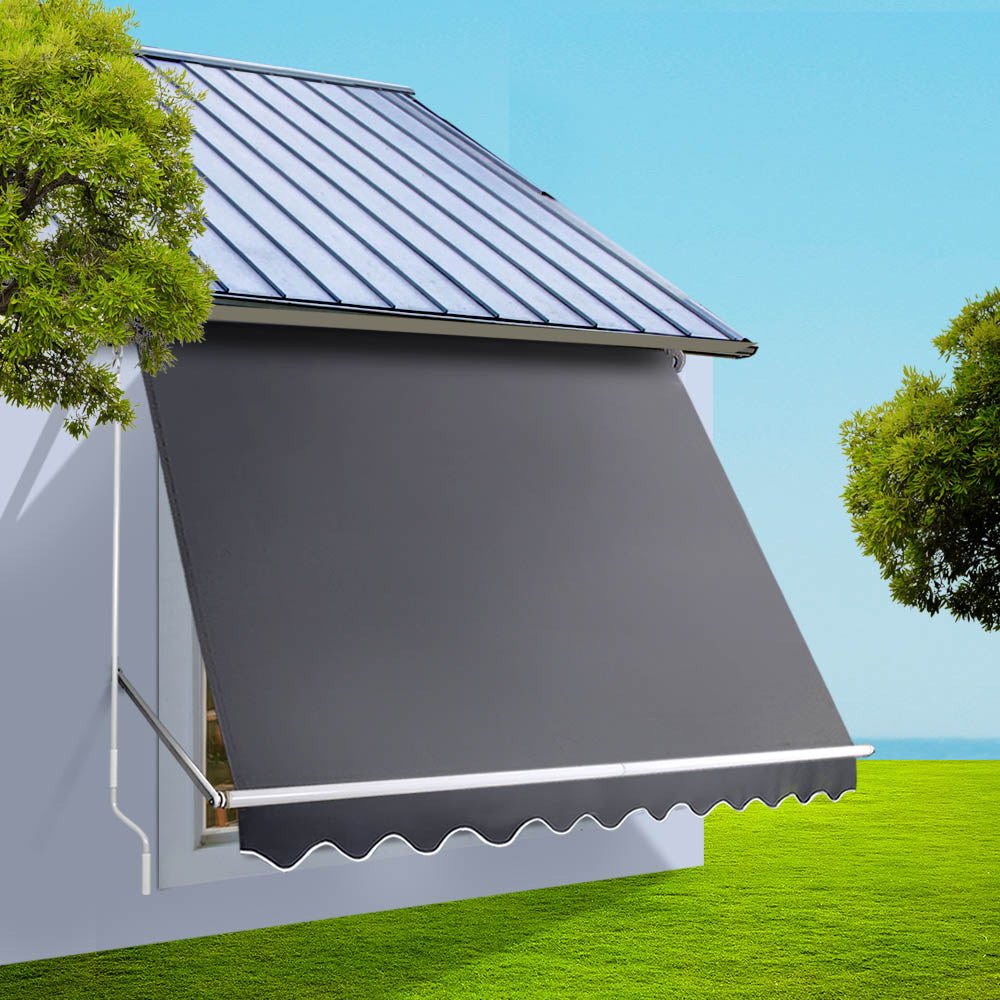 Instahut Window Fixed Pivot Arm Awning Patio Outdoor Blinds Retractable 2.8X2.1M AWN-B-FIXED-PS-28-GREY