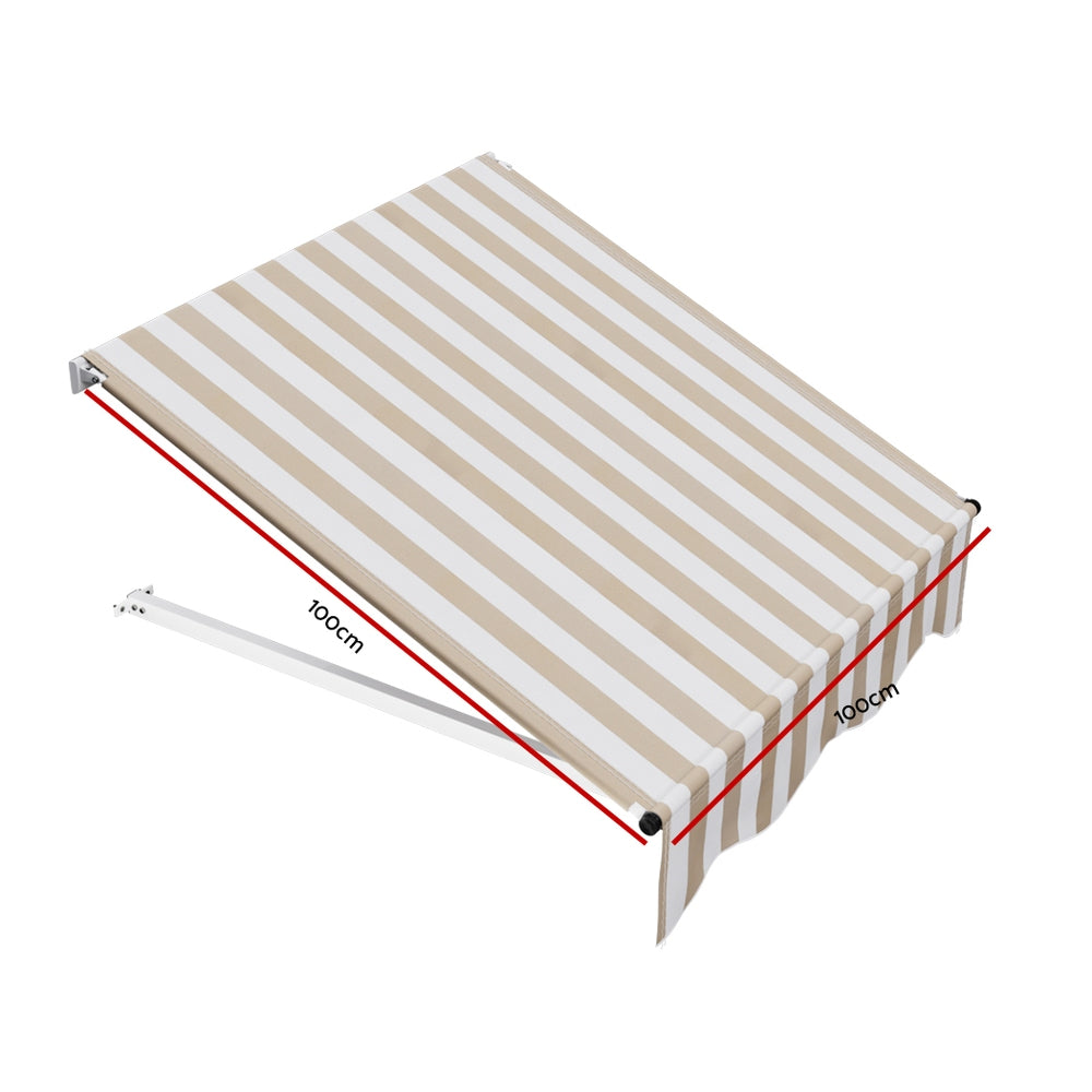 Instahut Window Door Awning 1mx1m Beige White Polyester Fabric Aluminum Frame AWN-B-PS-1X1-BEWH