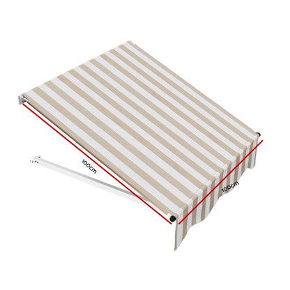 Instahut Window Door Awning 1mx1m Beige White Polyester Fabric Aluminum Frame AWN-B-PS-1X1-BEWH