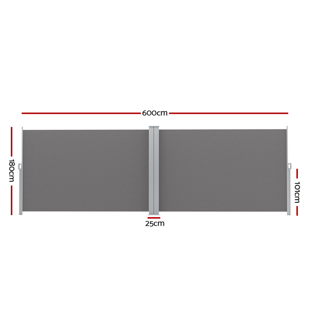 Instahut Side Awning Sun Shade Outdoor Retractable Privacy Screen 1.8X6M Grey AWN-B-SIDE-BD-180-GREY