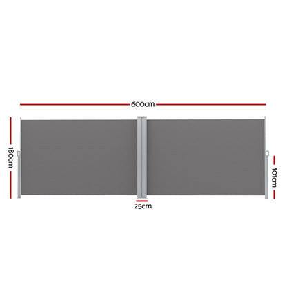 Instahut Side Awning Sun Shade Outdoor Retractable Privacy Screen 1.8X6M Grey AWN-B-SIDE-BD-180-GREY
