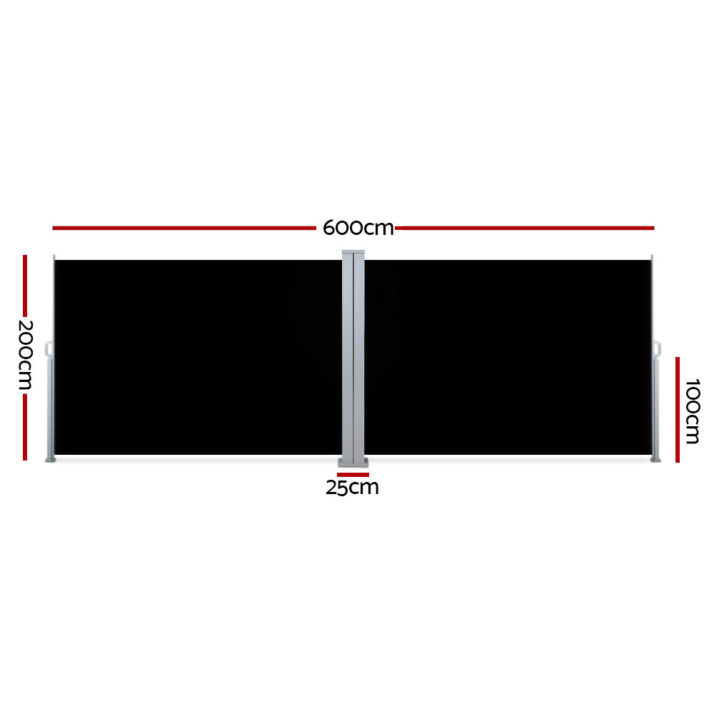 Instahut Side Awning Outdoor Blinds Sun Shade Retractable Screen 2X6M BK AWN-B-SIDE-BD-200-BLACK