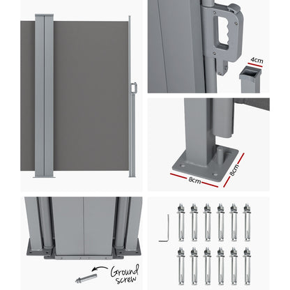 Instahut Side Awning Sun Shade Outdoor Retractable Privacy Screen 2X6M Grey AWN-B-SIDE-BD-200-GREY