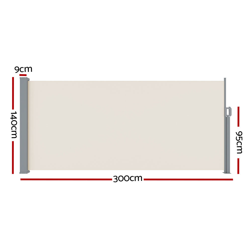 Instahut Side Awning Sun Shade Outdoor Blinds Retractable Screen 1.4X3M Cream AWN-B-SIDE-FC-140-CREAM