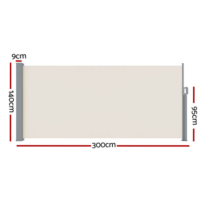 Instahut Side Awning Sun Shade Outdoor Blinds Retractable Screen 1.4X3M Cream AWN-B-SIDE-FC-140-CREAM