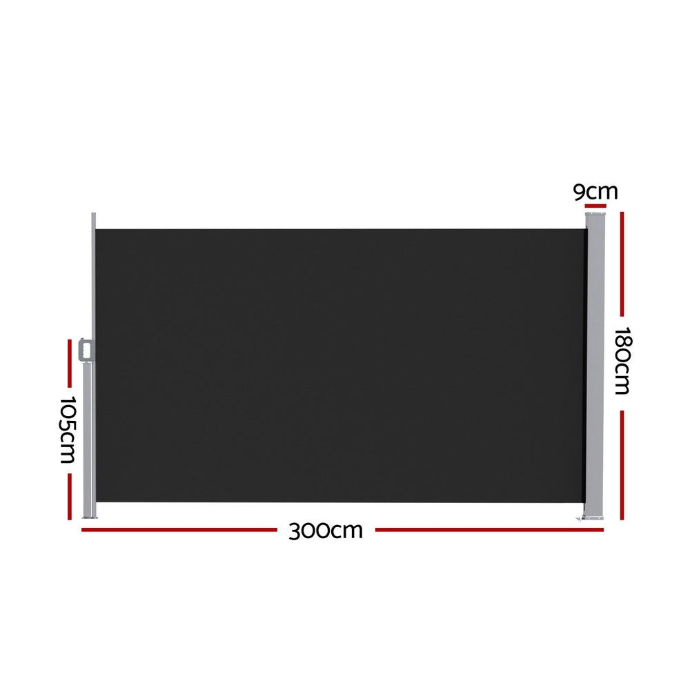 Instahut Side Awning Sun Shade Outdoor Retractable Privacy Screen 1.8X3M Black AWN-B-SIDE-FC-180-BK