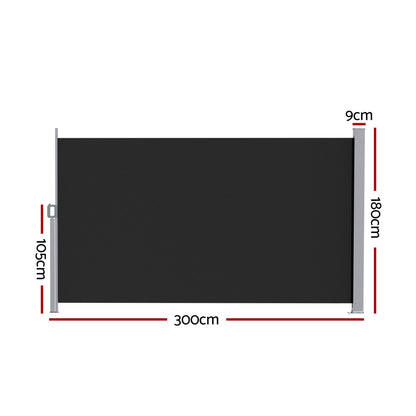 Instahut Side Awning Sun Shade Outdoor Retractable Privacy Screen 1.8X3M Black AWN-B-SIDE-FC-180-BK