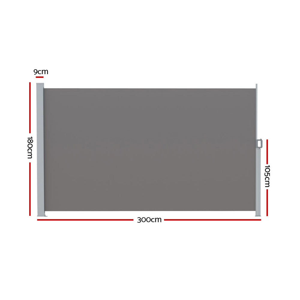 Instahut Side Awning Sun Shade Outdoor Retractable Privacy Screen 1.8X3M Grey AWN-B-SIDE-FC-180-GREY