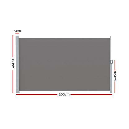 Instahut Side Awning Sun Shade Outdoor Retractable Privacy Screen 1.8X3M Grey AWN-B-SIDE-FC-180-GREY