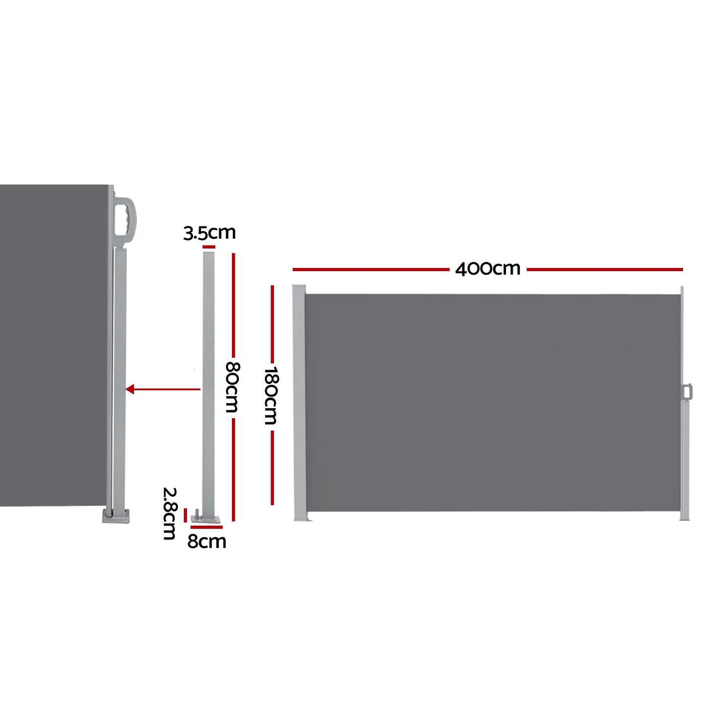 Instahut 1.8X4M Side Awning Retractable Privacy Screen Outdoor Sun Shade Grey