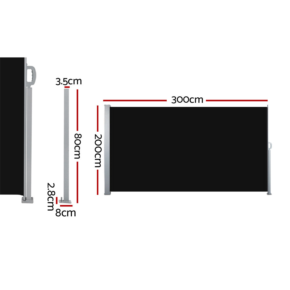 Instahut Side Awning Sun Shade Outdoor Retractable Privacy Screen 2X3M Black X2 AWN-B-SIDE-FC-200-BLACKX2
