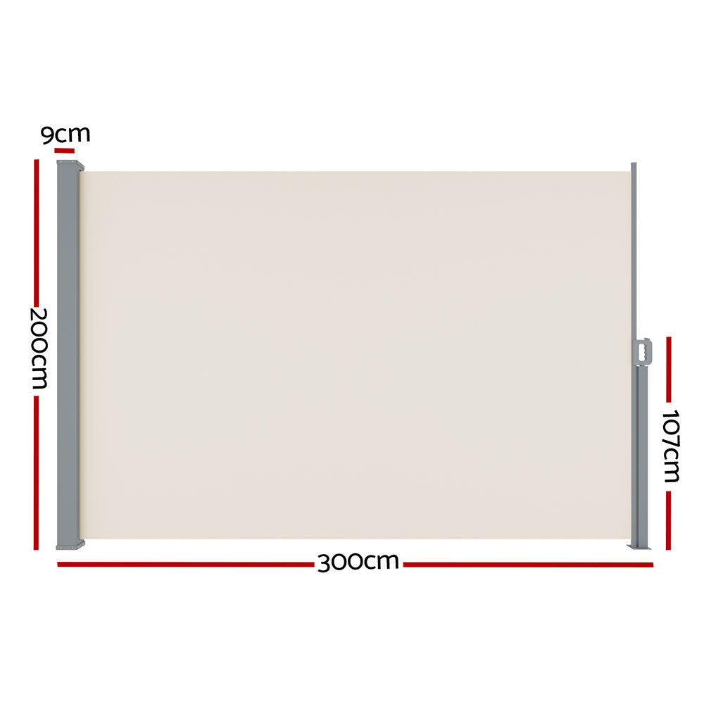 Instahut Side Awning Sun Shade Outdoor Blinds Retractable Screen 2X3M Cream AWN-B-SIDE-FC-200-CREAM
