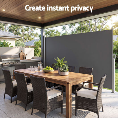 Instahut 2X3.5M Side Awning Retractable Privacy Screen Outdoor Sun Shade Grey