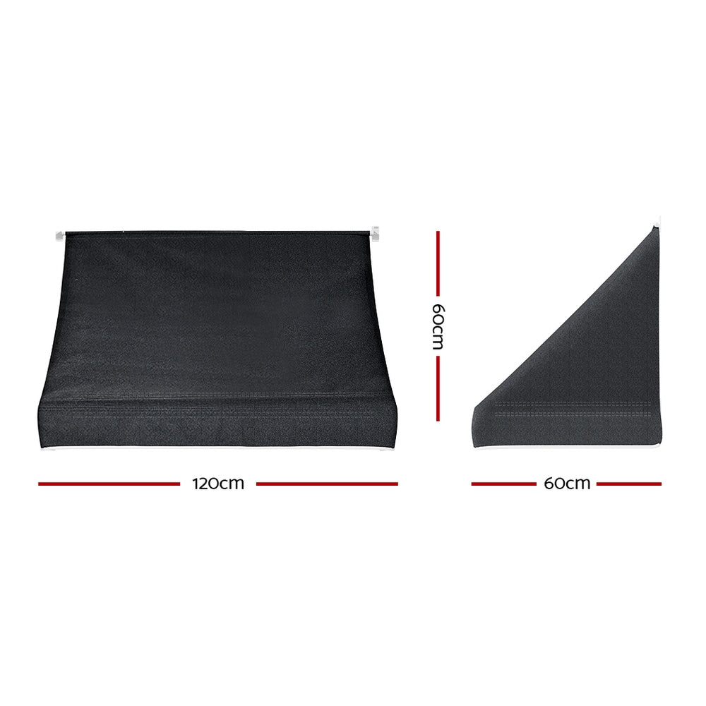 Instahut Window Door Awning 1.2mx0.6mx0.6m Black Polyester Fabric Steel Frame AWN-B-SIDE-TRI-120-BK