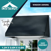 Instahut Window Door Awning 1.2mx0.6mx0.6m Black Polyester Fabric Steel Frame AWN-B-SIDE-TRI-120-BK