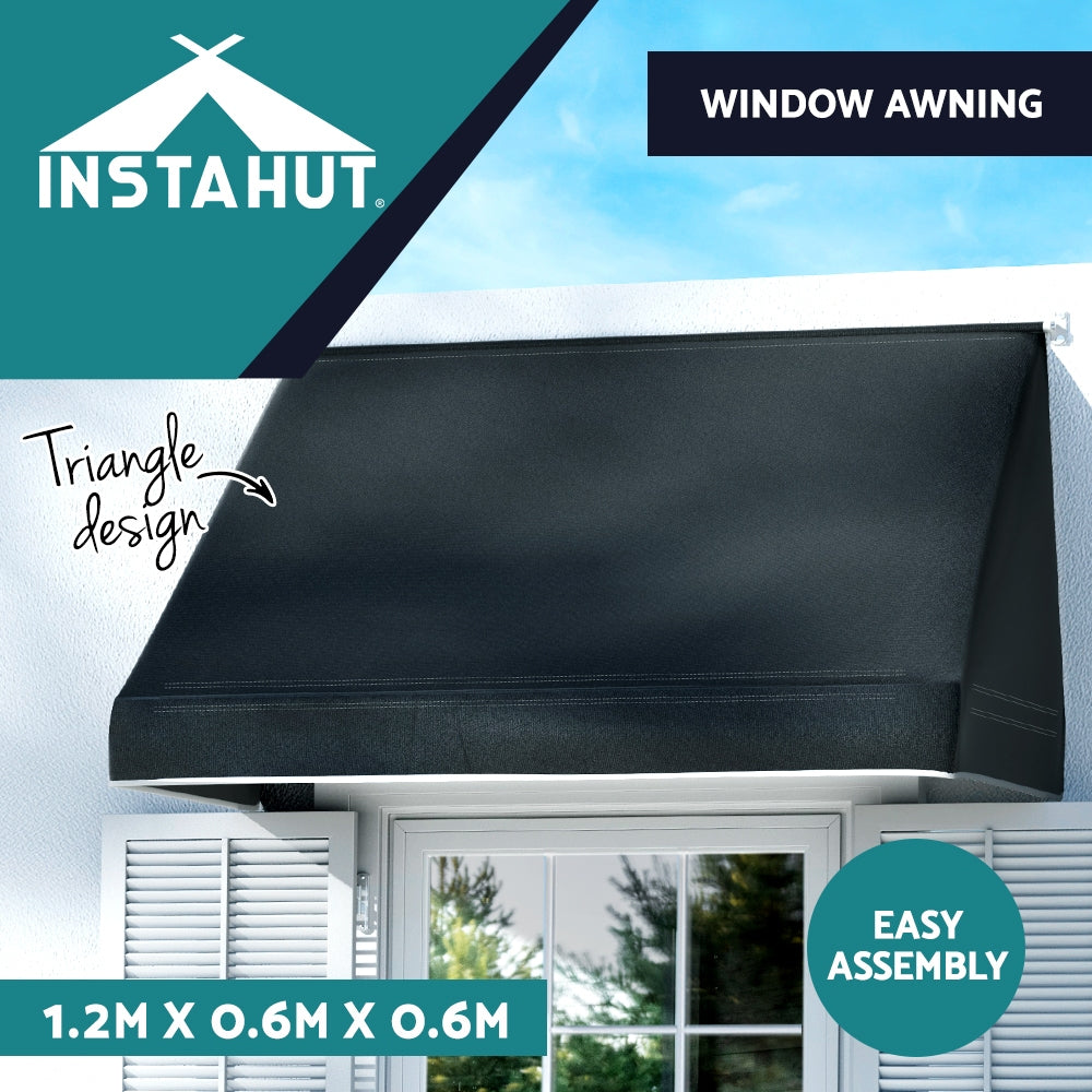 Instahut Window Door Awning 1.2mx0.6mx0.6m Black Polyester Fabric Steel Frame AWN-B-SIDE-TRI-120-BK