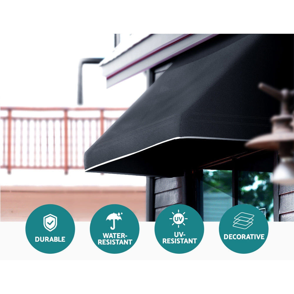Instahut Window Door Awning 1.2mx0.6mx0.6m Black Polyester Fabric Steel Frame AWN-B-SIDE-TRI-120-BK