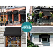 Instahut Window Door Awning 1.2mx0.6mx0.6m Black Polyester Fabric Steel Frame AWN-B-SIDE-TRI-120-BK