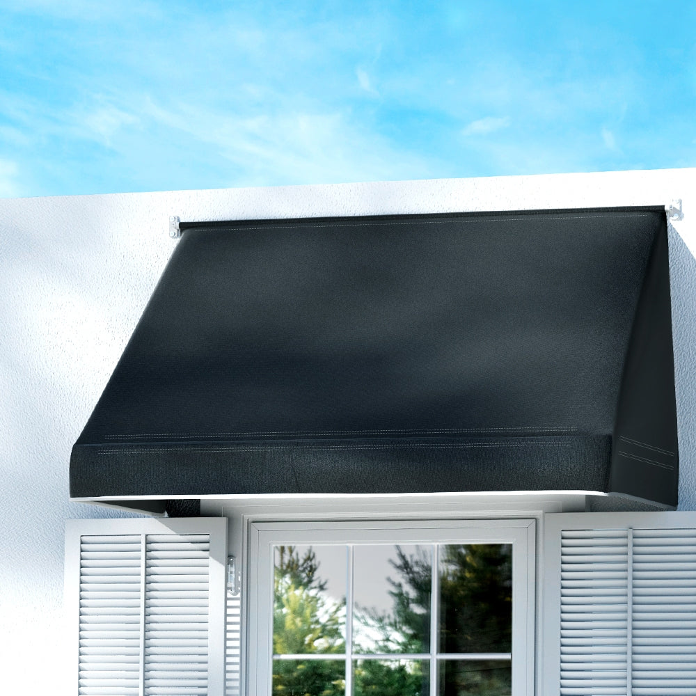 Instahut Window Door Awning 1.2mx0.6mx0.6m Black Polyester Fabric Steel Frame AWN-B-SIDE-TRI-120-BK