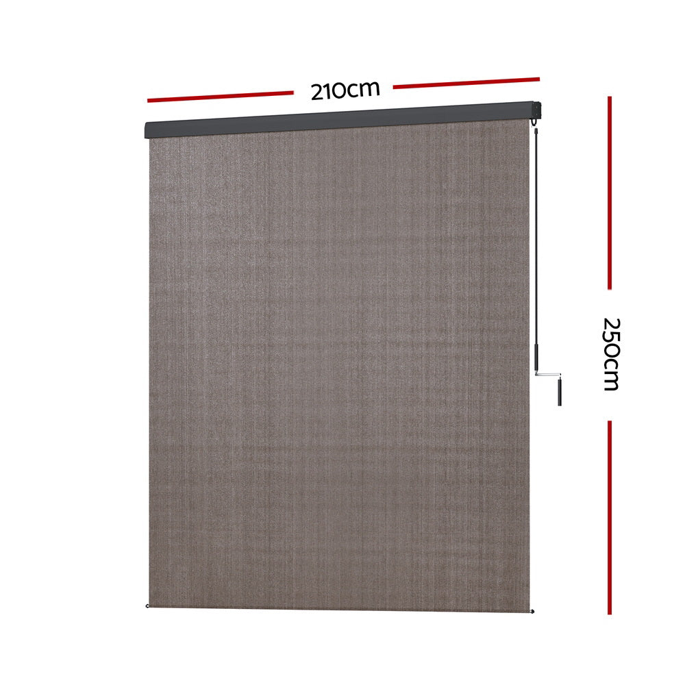 Instahut 2.1X2.5M Outdoor Blinds Awning Roll Down Retractable Knit Fabric Outdoor Blinds Window Shade Brown AWN-C-DOWN-KNIT-21-BR