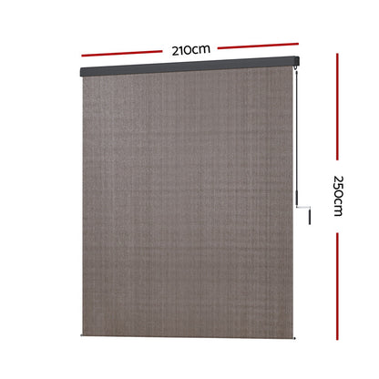 Instahut 2.1X2.5M Outdoor Blinds Awning Roll Down Retractable Knit Fabric Outdoor Blinds Window Shade Brown AWN-C-DOWN-KNIT-21-BR