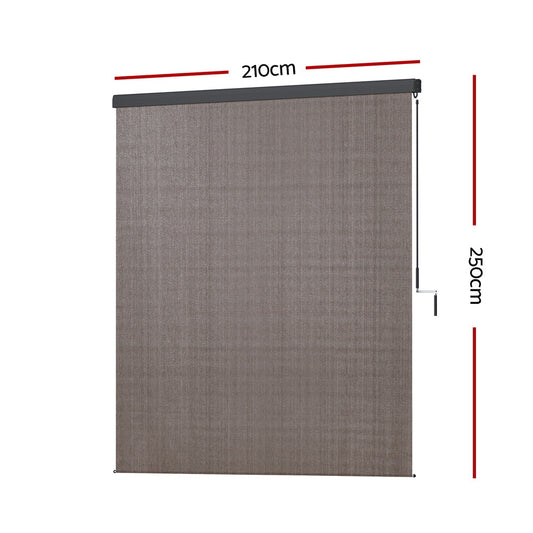 Instahut 2.1X2.5M Outdoor Blinds Awning Roll Down Retractable Knit Fabric Outdoor Blinds Window Shade Brown AWN-C-DOWN-KNIT-21-BR