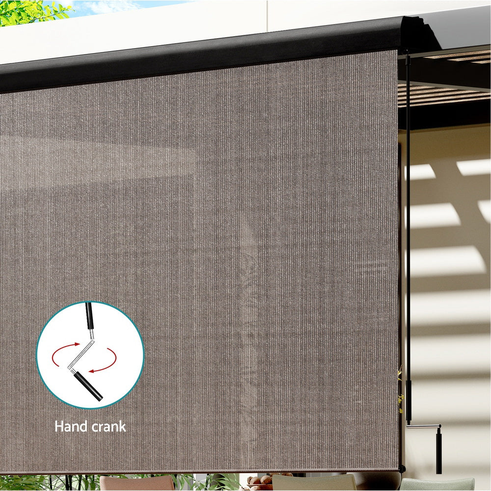 Instahut 2.1X2.5M Outdoor Blinds Awning Roll Down Retractable Knit Fabric Outdoor Blinds Window Shade Brown AWN-C-DOWN-KNIT-21-BR