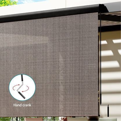 Instahut 2.1X2.5M Outdoor Blinds Awning Roll Down Retractable Knit Fabric Outdoor Blinds Window Shade Brown AWN-C-DOWN-KNIT-21-BR