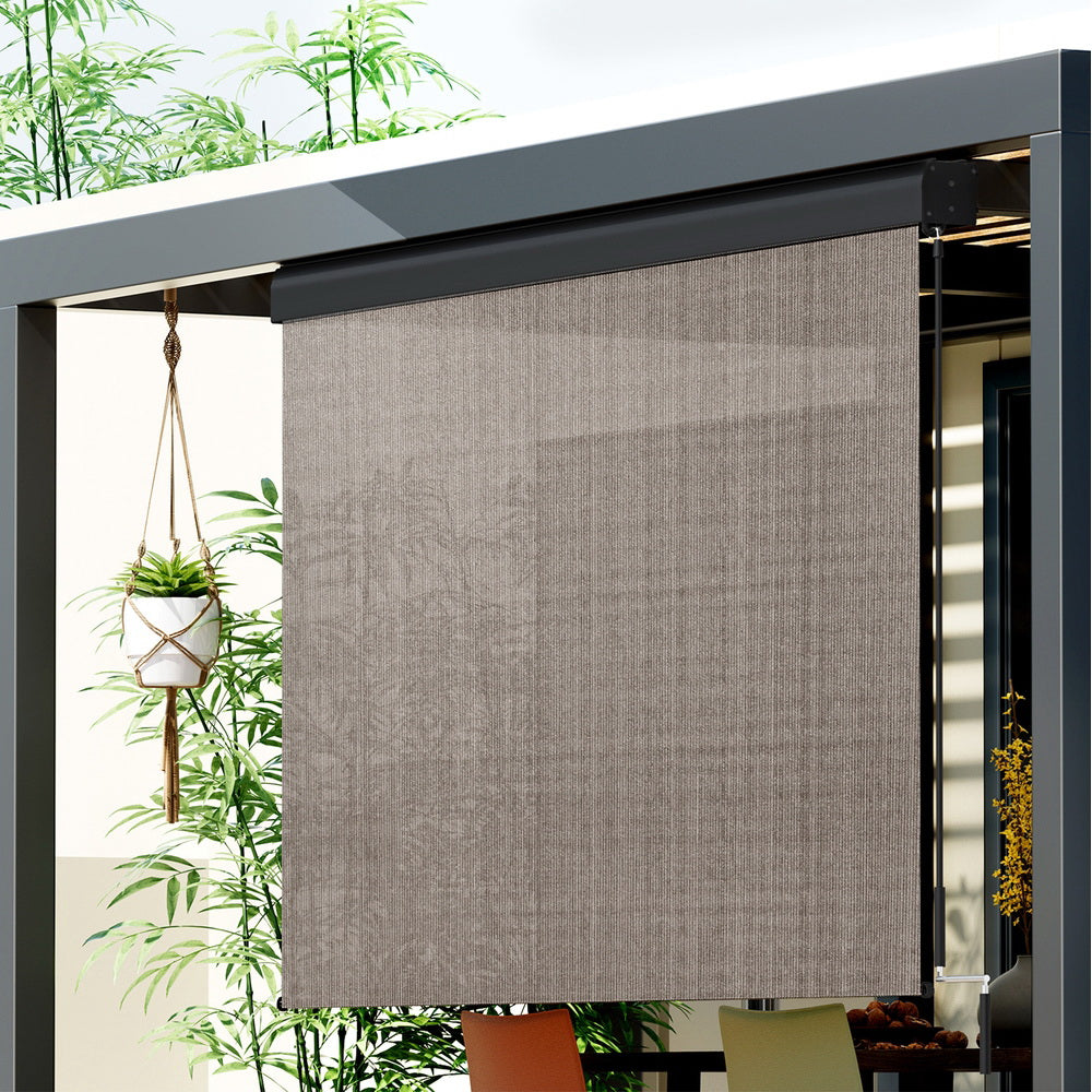Instahut 2.1X2.5M Outdoor Blinds Awning Roll Down Retractable Knit Fabric Outdoor Blinds Window Shade Brown AWN-C-DOWN-KNIT-21-BR