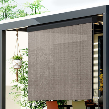 Instahut 2.1X2.5M Outdoor Blinds Awning Roll Down Retractable Knit Fabric Outdoor Blinds Window Shade Brown AWN-C-DOWN-KNIT-21-BR