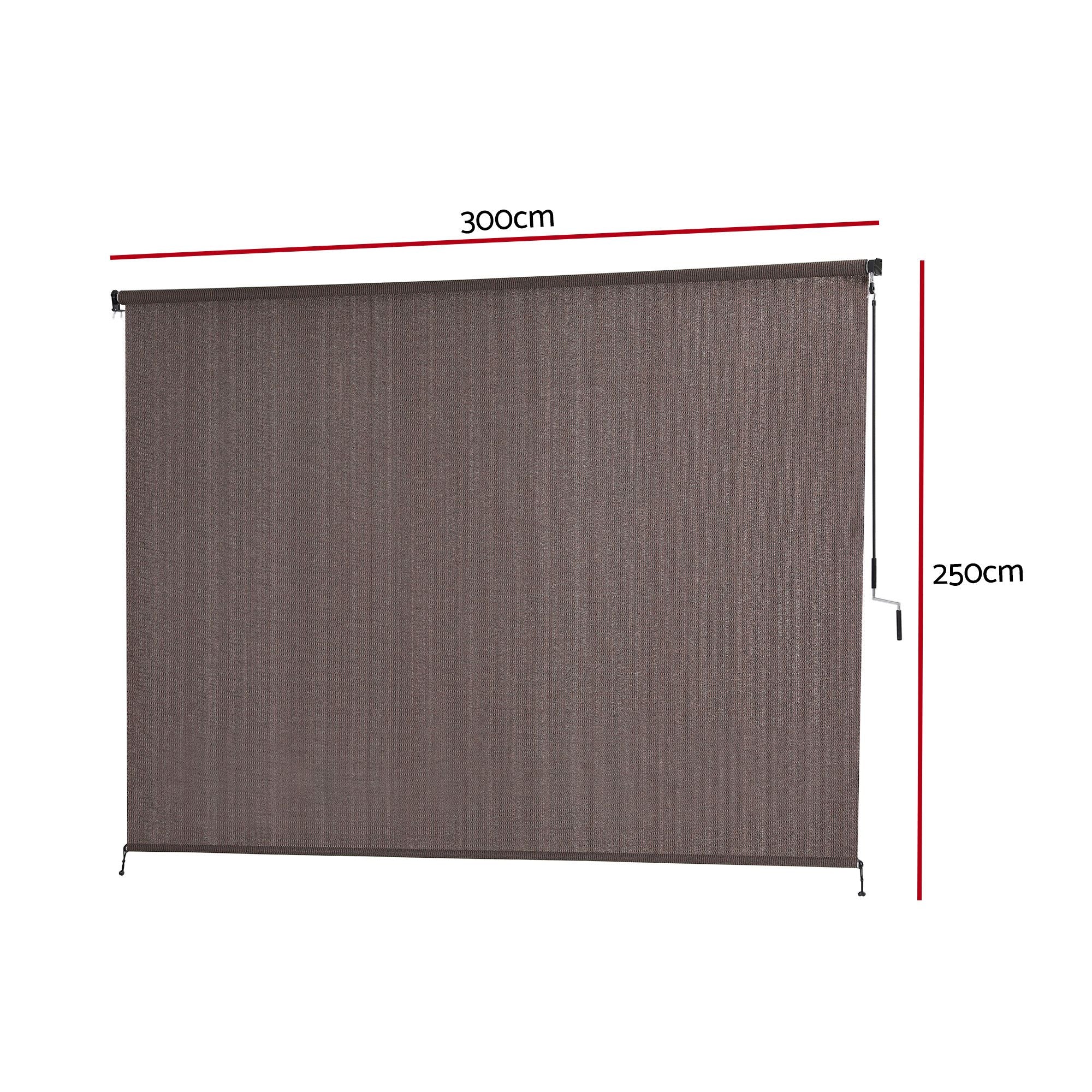 Instahut 3X2.5M Outdoor Blinds Awning Roll Down Retractable Knit Fabric Outdoor Blinds Window Shade Brown AWN-C-DOWN-KNIT-30-BR