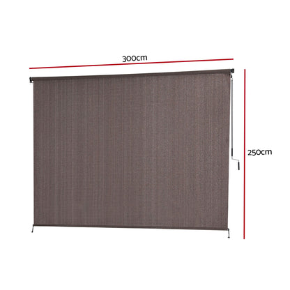 Instahut 3X2.5M Outdoor Blinds Awning Roll Down Retractable Knit Fabric Outdoor Blinds Window Shade Brown AWN-C-DOWN-KNIT-30-BR