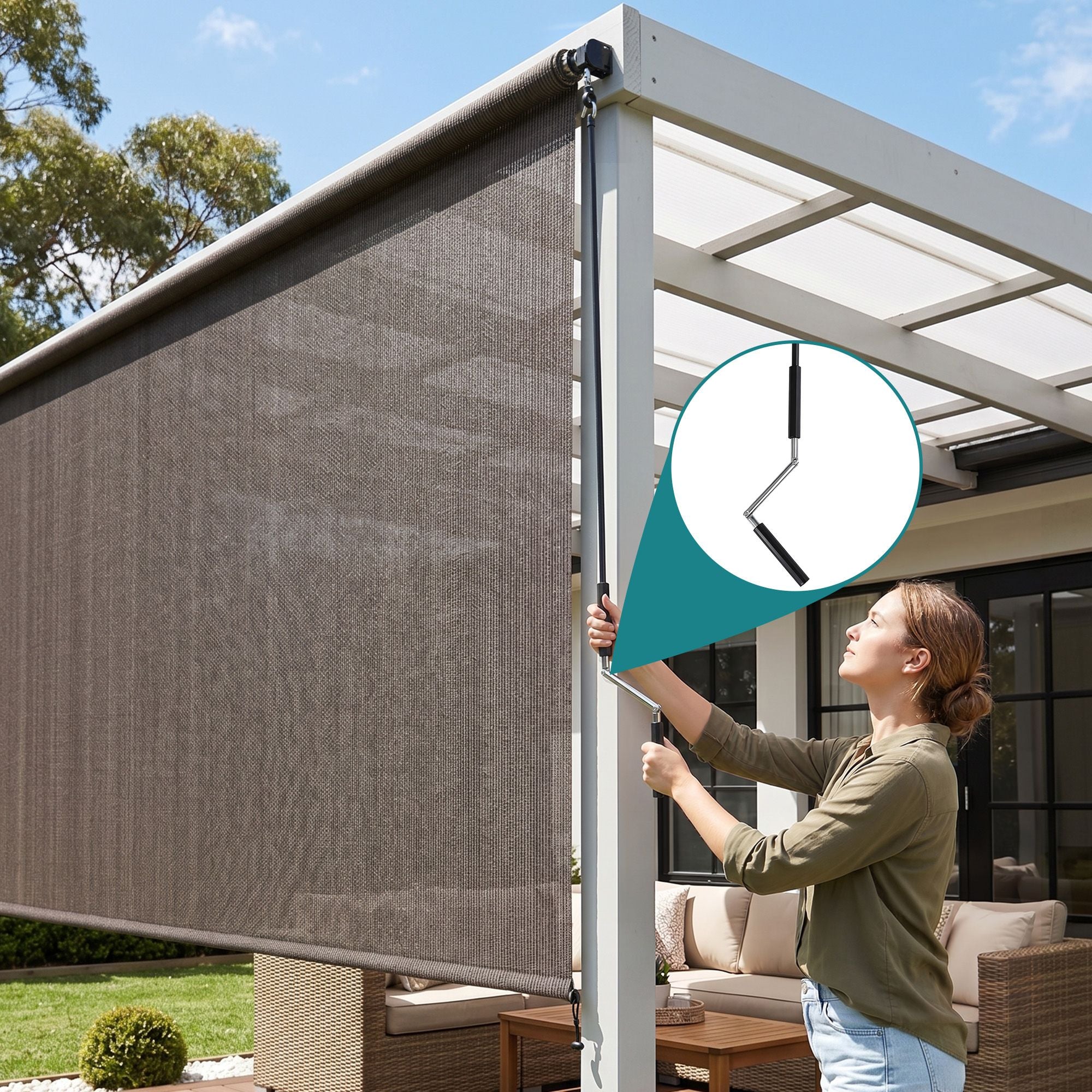 Instahut 3X2.5M Outdoor Blinds Awning Roll Down Retractable Knit Fabric Outdoor Blinds Window Shade Brown AWN-C-DOWN-KNIT-30-BR