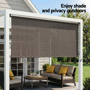 Instahut 3X2.5M Outdoor Blinds Awning Roll Down Retractable Knit Fabric Outdoor Blinds Window Shade Brown AWN-C-DOWN-KNIT-30-BR