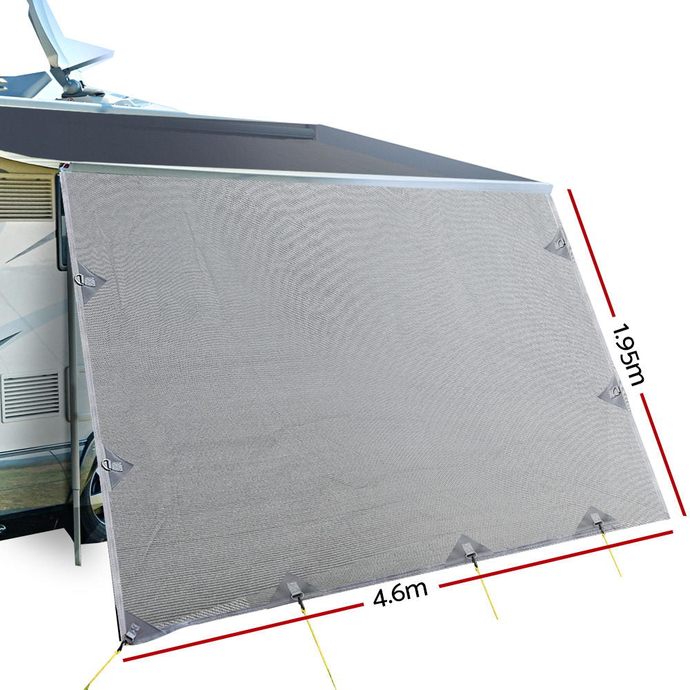 Caravan Privacy Screen Roll Out Awning 4.6x1.95M End Wall Side Sun Shade Grey AWN-CV-B-SS-46
