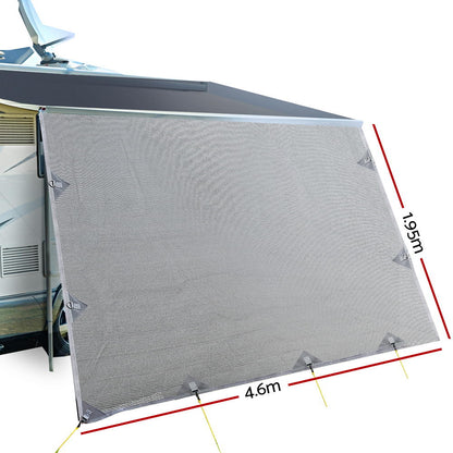 Caravan Privacy Screen Roll Out Awning 4.6x1.95M End Wall Side Sun Shade Grey AWN-CV-B-SS-46